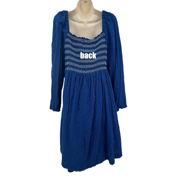 Draper James RSVP Dress Women's XL Blue Striped Smocked Milkmaid Style Peasant - Picture 5 of 7